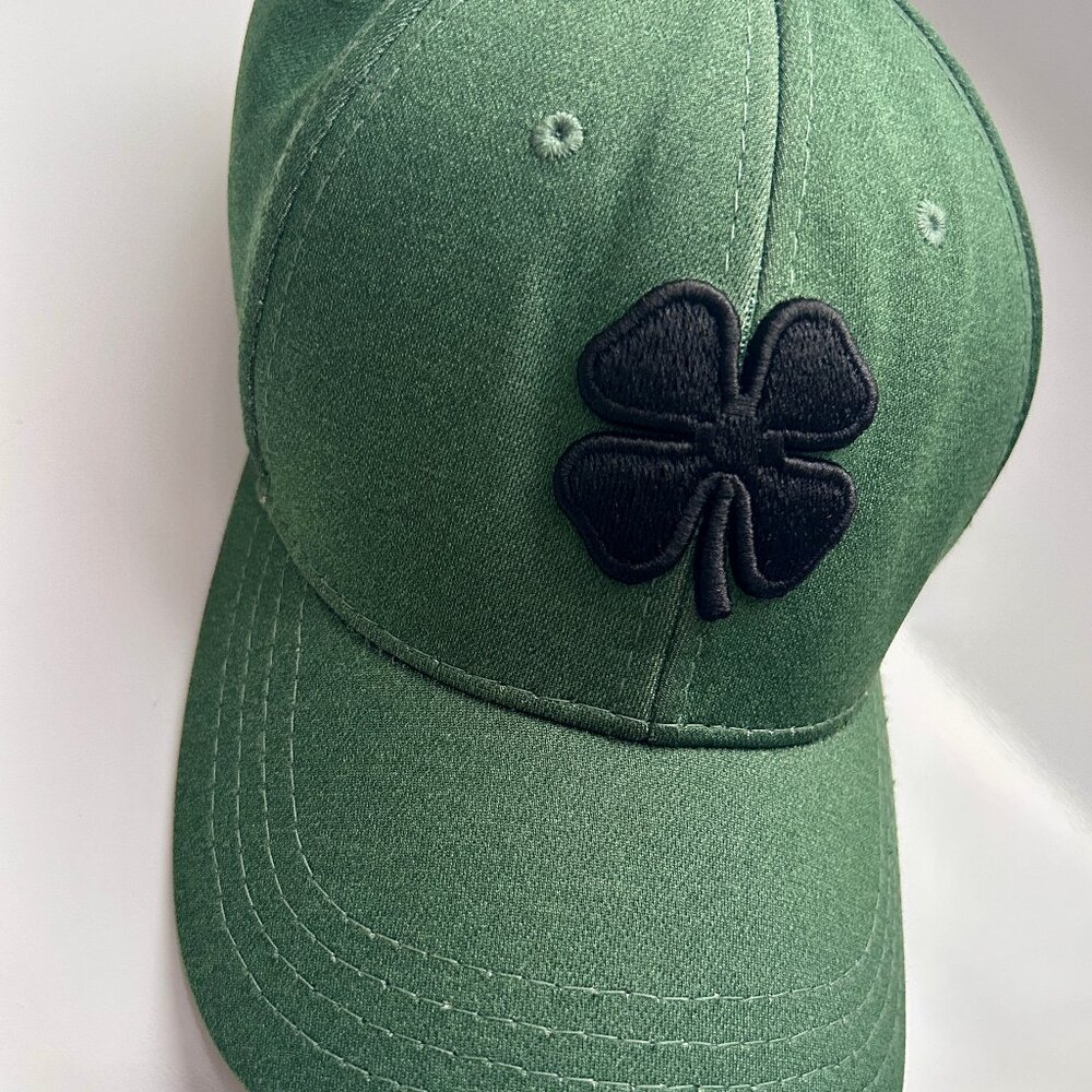 LIVE LUCKY 100896 Cap Black Clover Hat S/M Green Four Leaf Clover **USED**